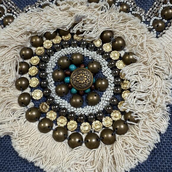 La Bellum Hillary Scott Jute Fringe Beaded Boho Envelope Crossbody Purse Bag Blu - Picture 2 of 11